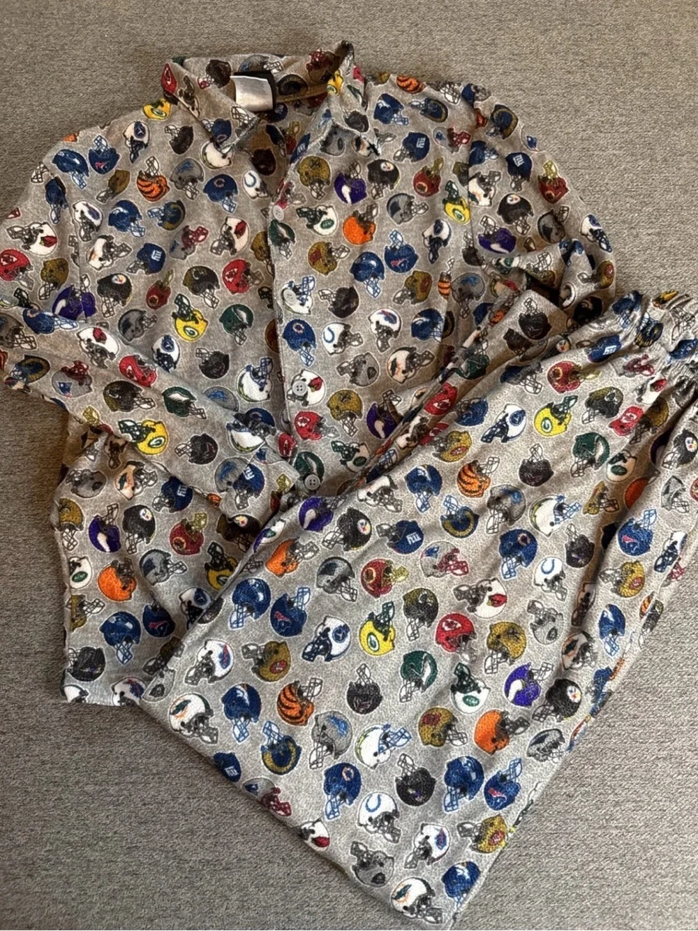 Boys Youth NFL Pajama Set Size 8/10 Grey Multi-Team Helmet Print Sleepwear (M)